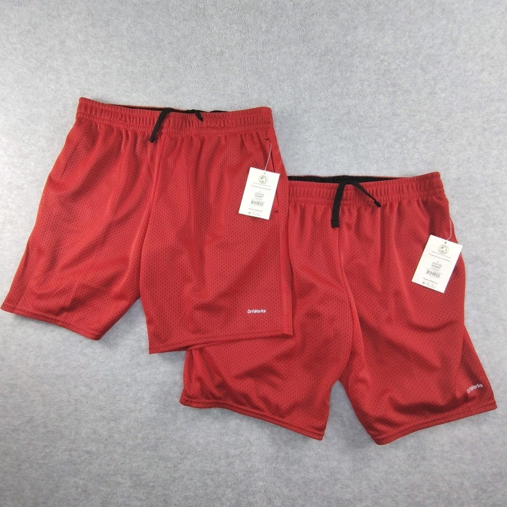Athletic Works Set-2 Shorts Mens Lg 10-12 Husky Red Drawstring 2-Pockets 👀📸📏‎